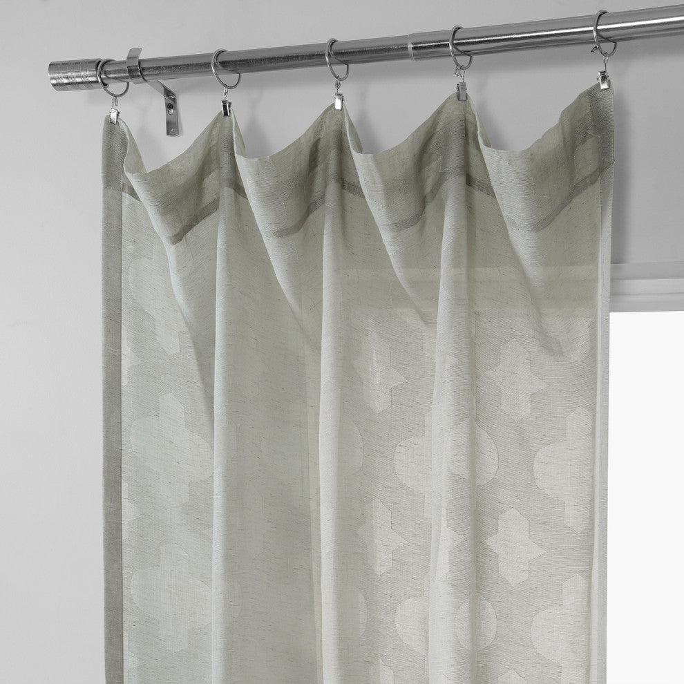 Calais Tile Patterned Linen Sheer Curtain Single Panel, Gray, 50"x84"