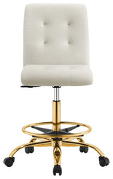 Modway Prim Metal and Performance Velvet Armless Drafting Chair in Gold/Ivory