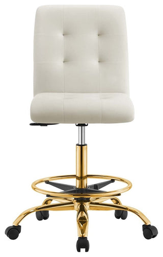Modway Prim Metal and Performance Velvet Armless Drafting Chair in Gold/Ivory