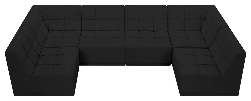 Relax Velvet Upholstered 6-Piece U-Shaped Modular Sectional, Black