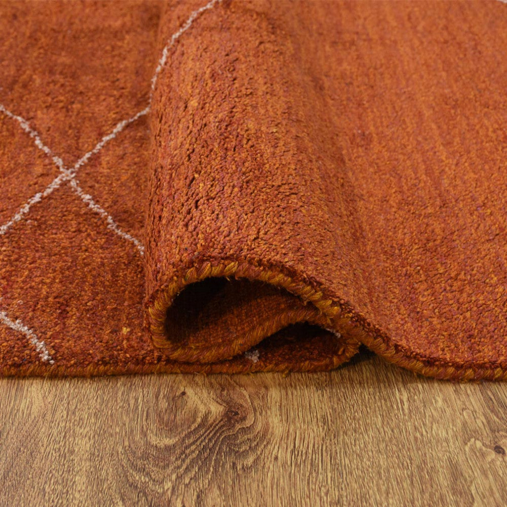 HAND KNOTTED LOOM SILK ECO-FRIENDLY RUGS-9'x12',Rectangle,Orange Beige,Geometric