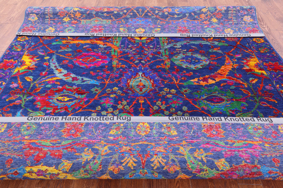 8' 1" X 10' 1" Wool and Silk Persian Sickle Leaf Design Handmade Rug Q12095