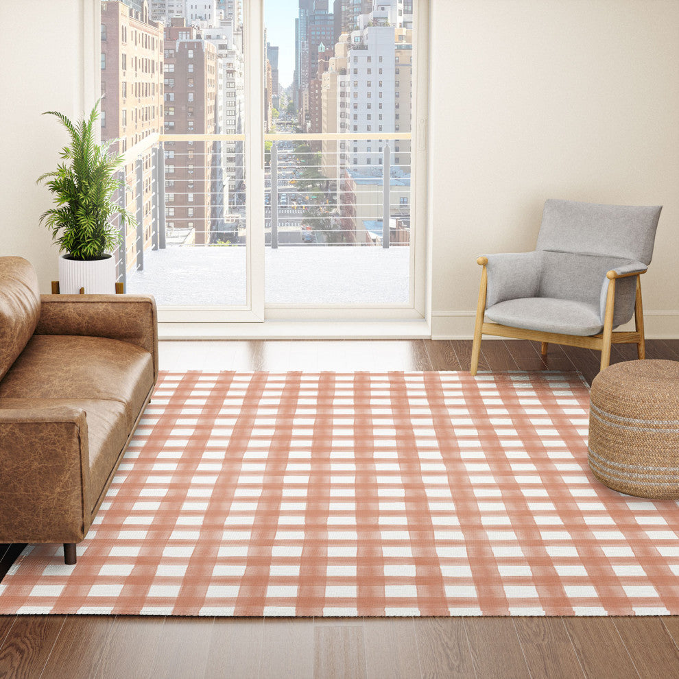 Little Arrow Design Co watercolor plaid terracotta Area Rug