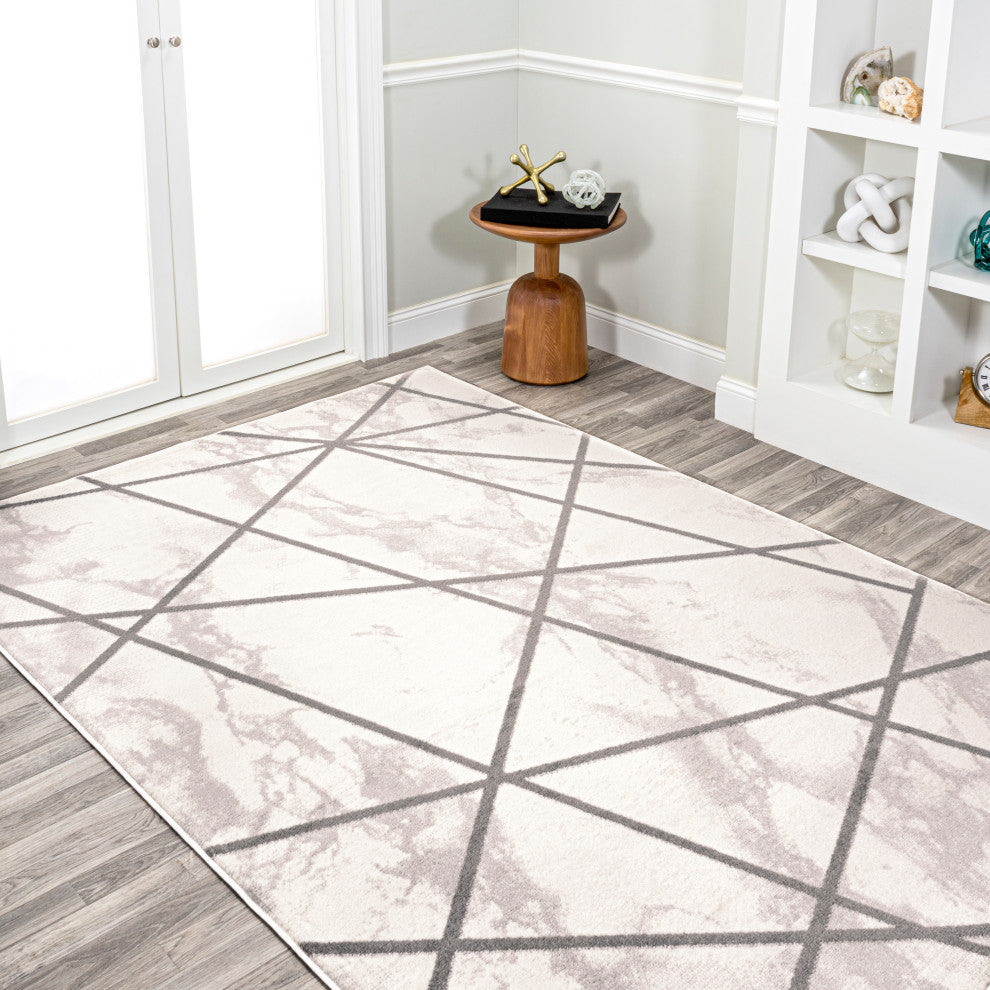 Patras Modern Geometric Marbled Ivory/Gray 3'x5' Area Rug