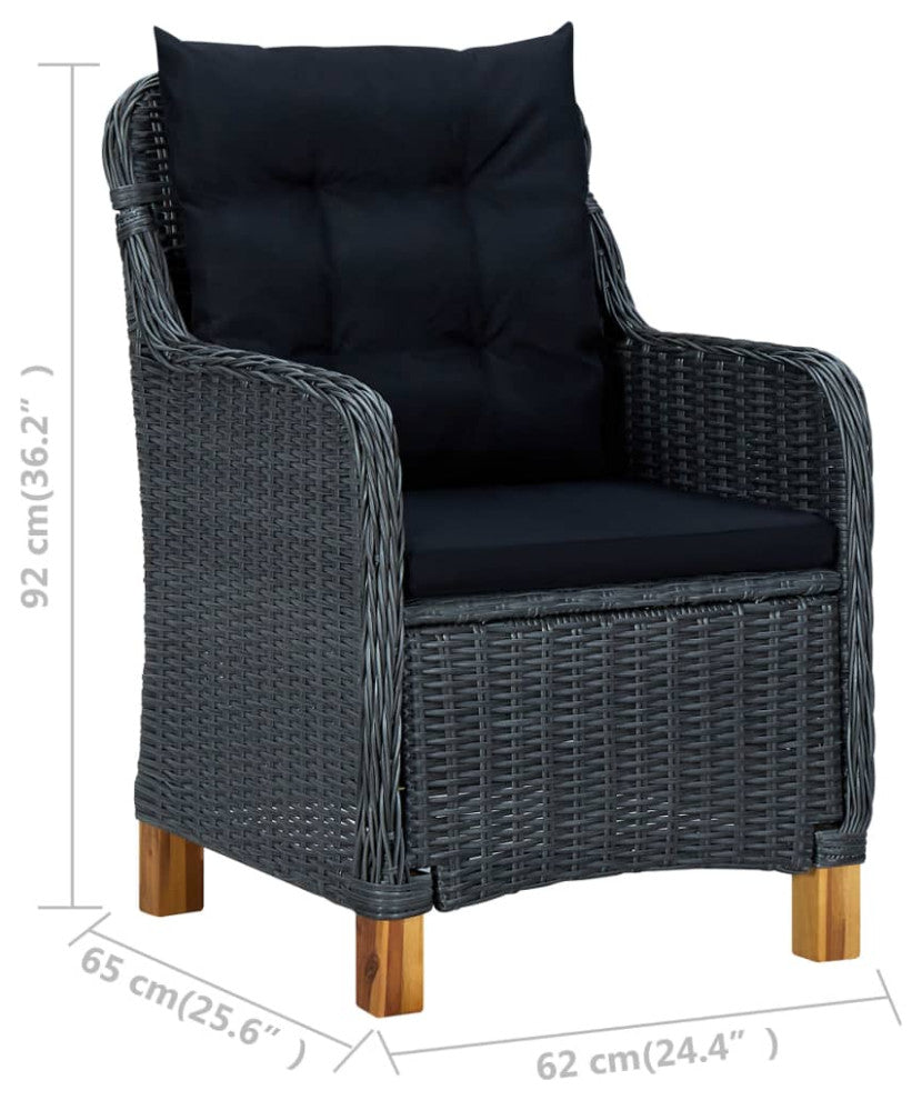 vidaXL Patio Chairs 2 Pcs Patio Dining Chair with Cushions Poly Rattan Dark Gray
