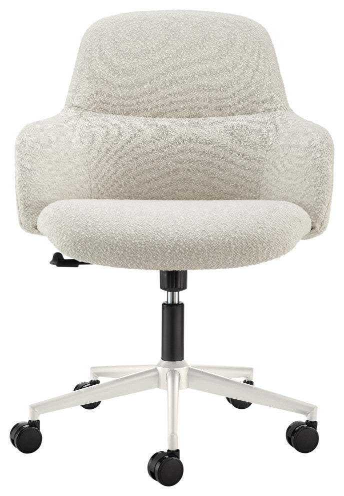 Mia Office Chair, Ivory Fabric With White Base