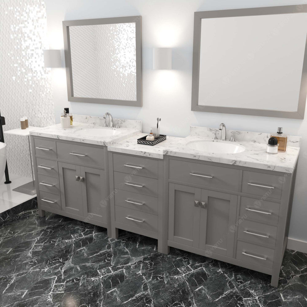 Caroline Parkway 93" Bath Vanity, Gray With Marble Quartz Top