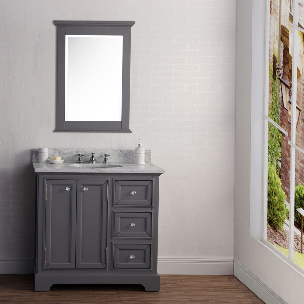 36" Wide Cashmere Gray Single Sink Bathroom Vanity, Mirror and Faucet Included