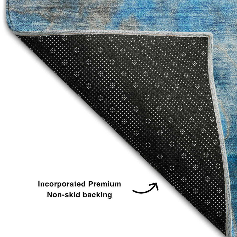 Premium Machine Washable Mayfield AMF562 Blue 8' x 8' Round Rug