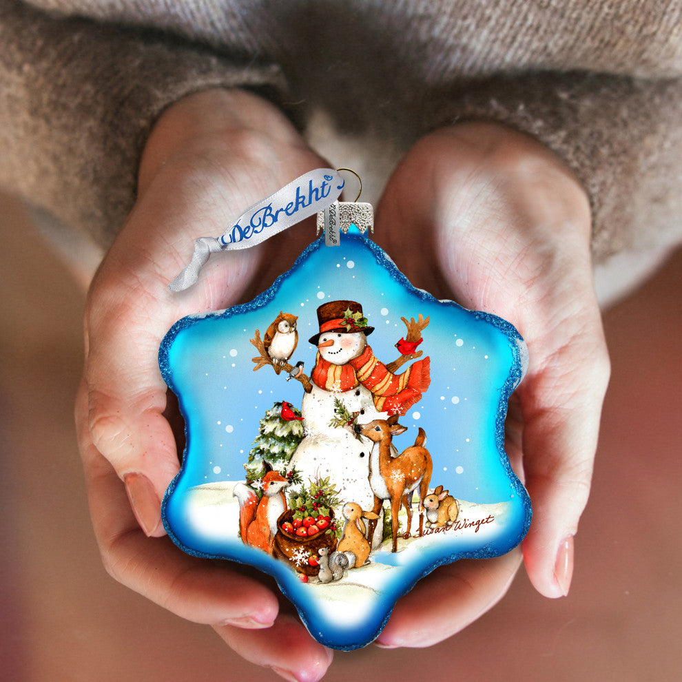 Night Forest Snowman Glass Ornament