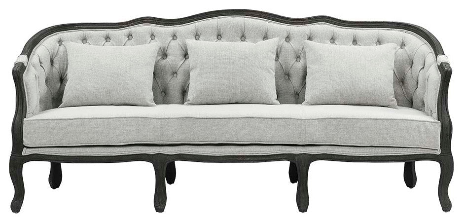 Acme Samael Sofa With 3 Pillows Gray Linen and Dark Brown Finish