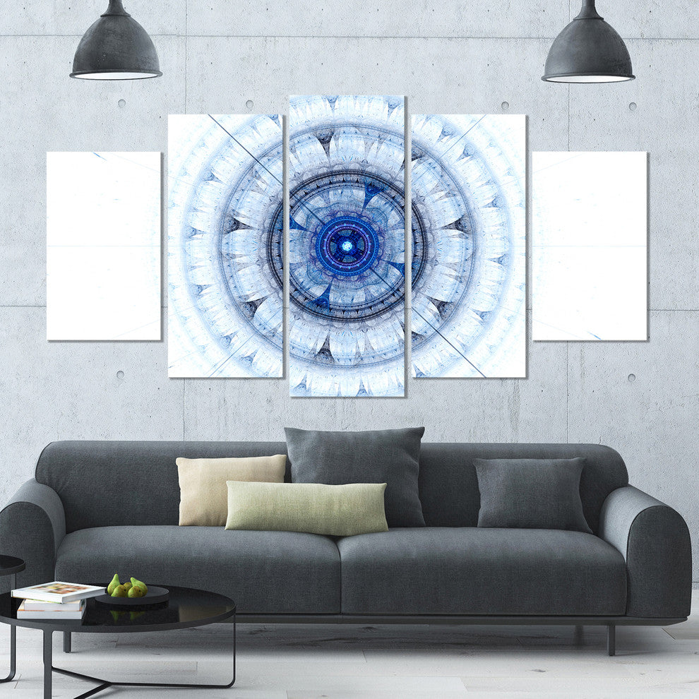Cabalistic Blue Fractal Sphere, Contemporary Canvas Art Print, 60"x32", 5 Panels