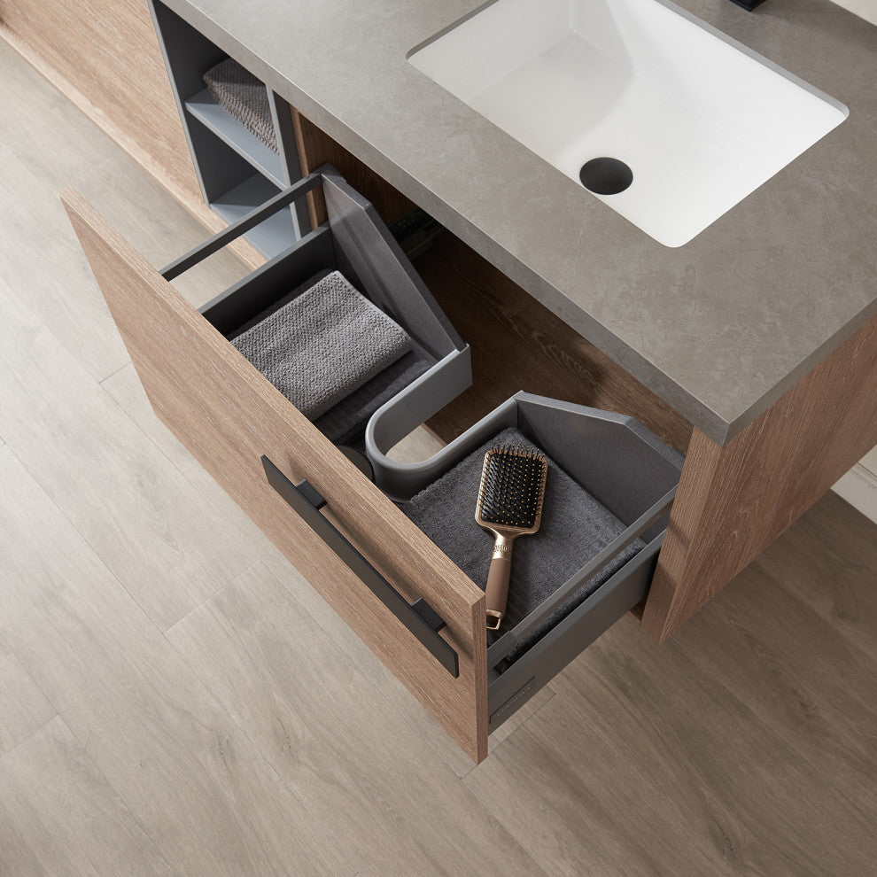 Carcastillo Bath Vanity, Oak With Sintered Stone Top, 72", With Mirror