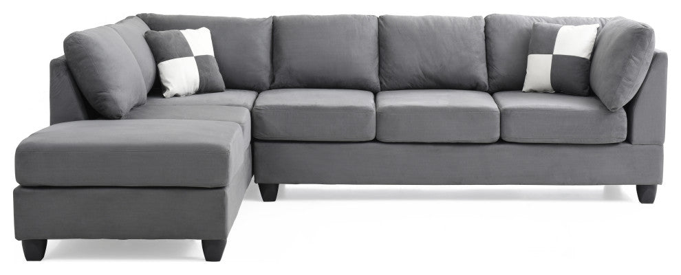 Solana Micro Suede Sectional, Grey Micro Suede
