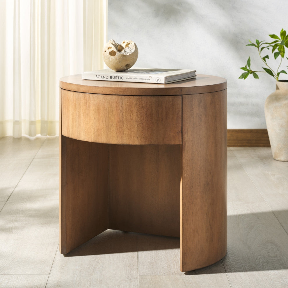 Safavieh Couture Daiya Round 1 Drawer Wood Nightstand, Natural