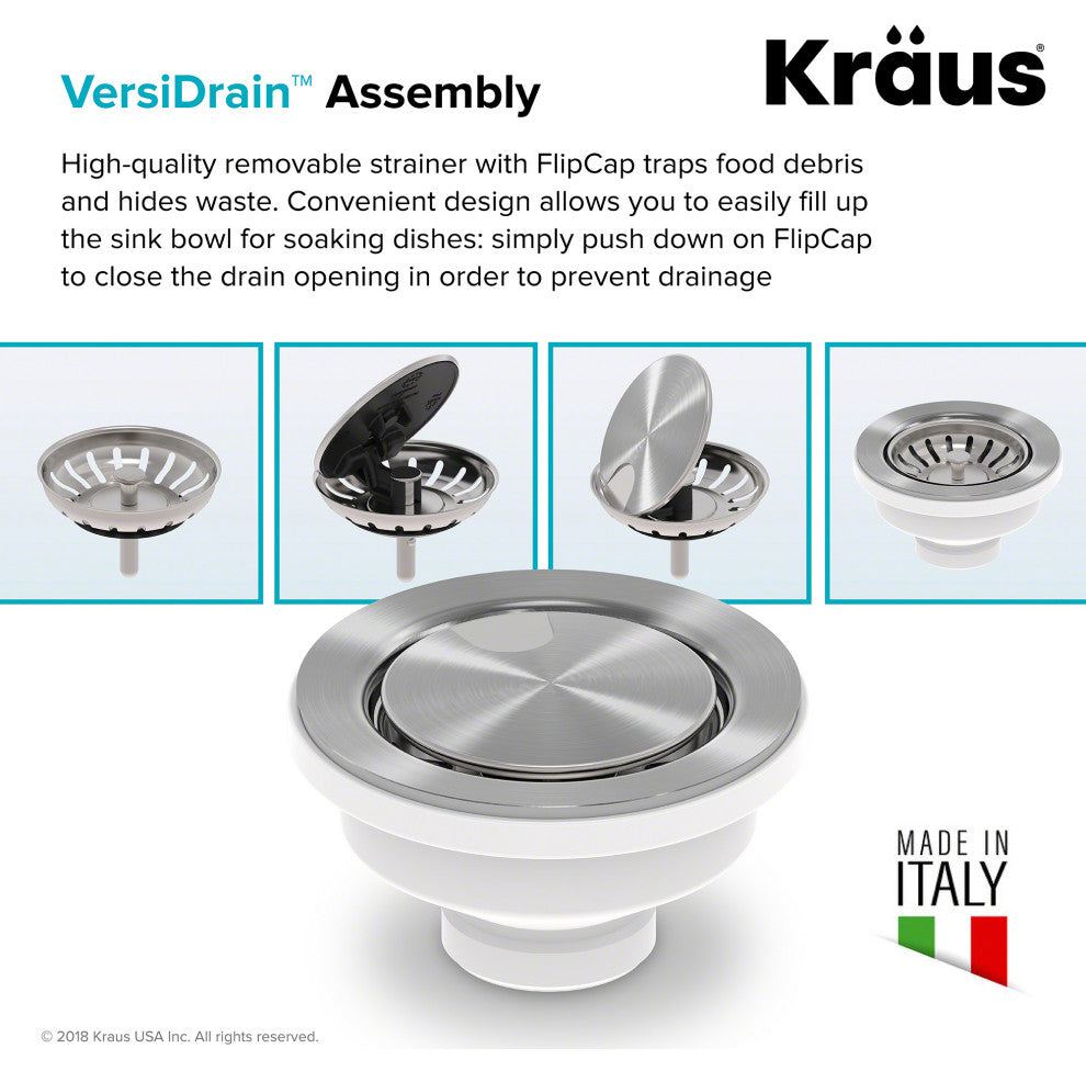 VersiDrain Assembly with FlipCap, Stainless Steel