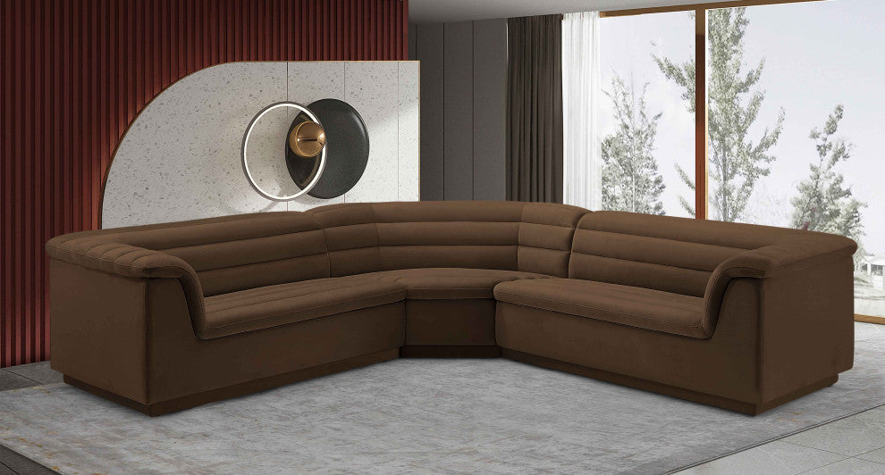 Cascade Upholstered Modular Sofa, Brown, Velvet, Corner Sectional