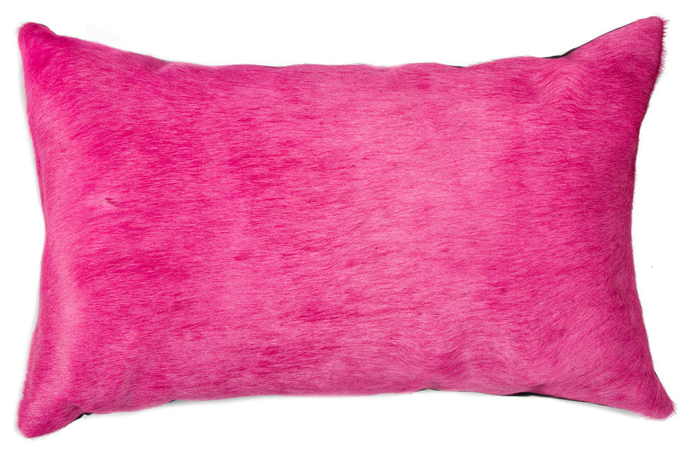 Torino Cowhide Pillow, Fuchsia, 12"x20"