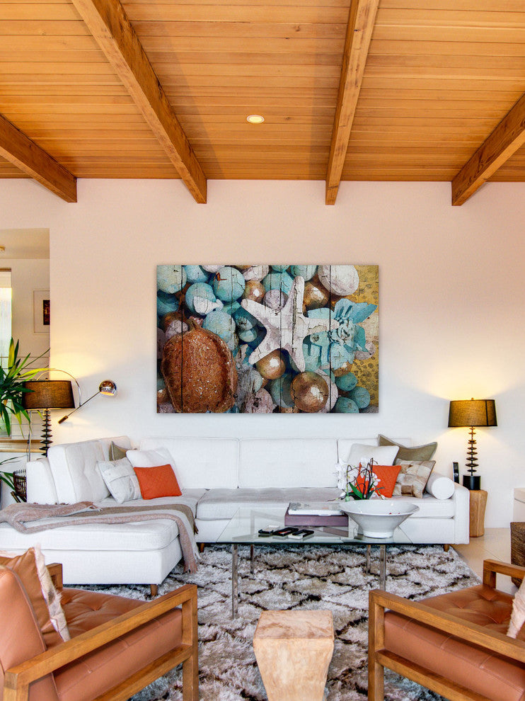 "Blue and Gold Shell Decor" Print on Canvas by Irena Orlov