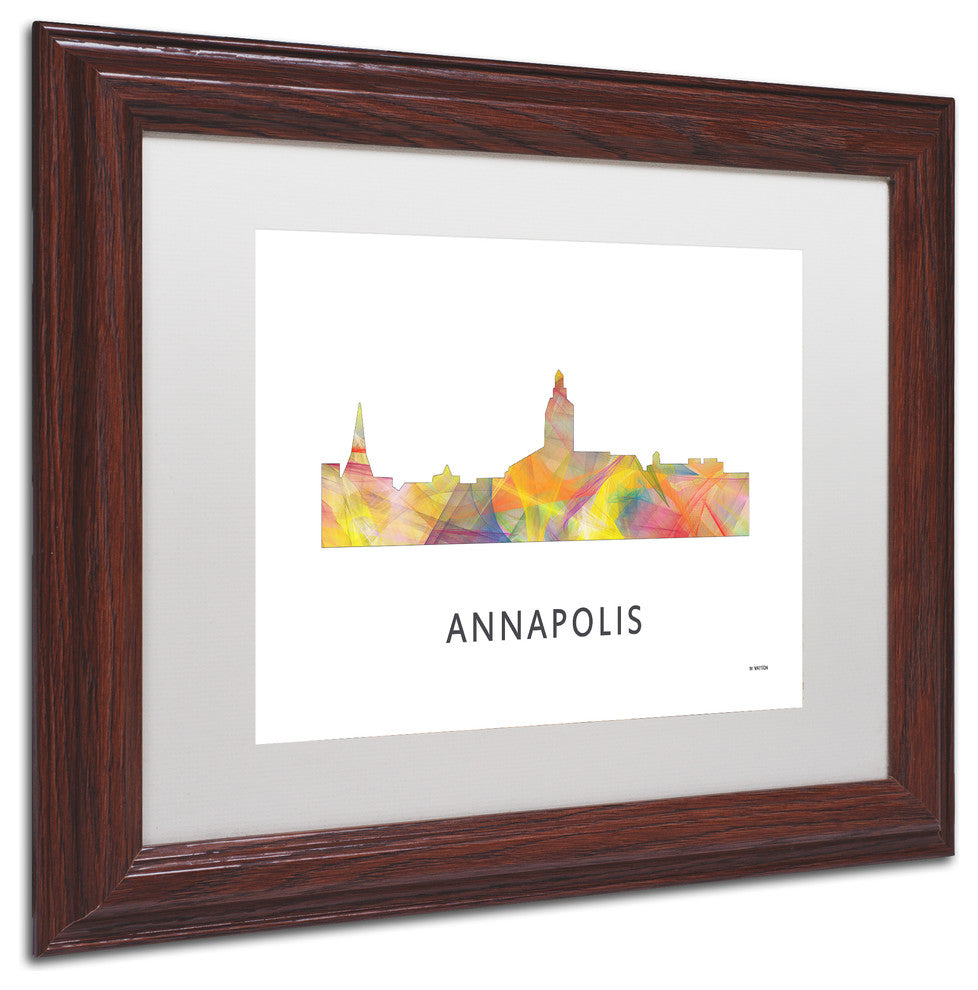 ''Annapolis Maryland Skyline Wb 1'' Framed Art, Wood Frame, White Matte, 14x11