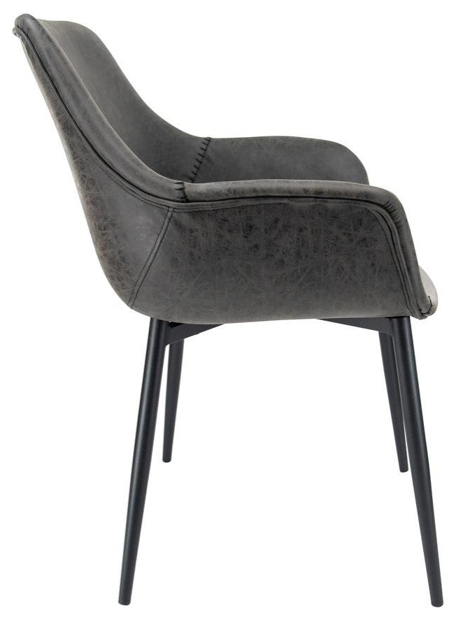 LeisureMod Markley Modern Leather Dining Arm Chair With Metal Legs Set of 2...