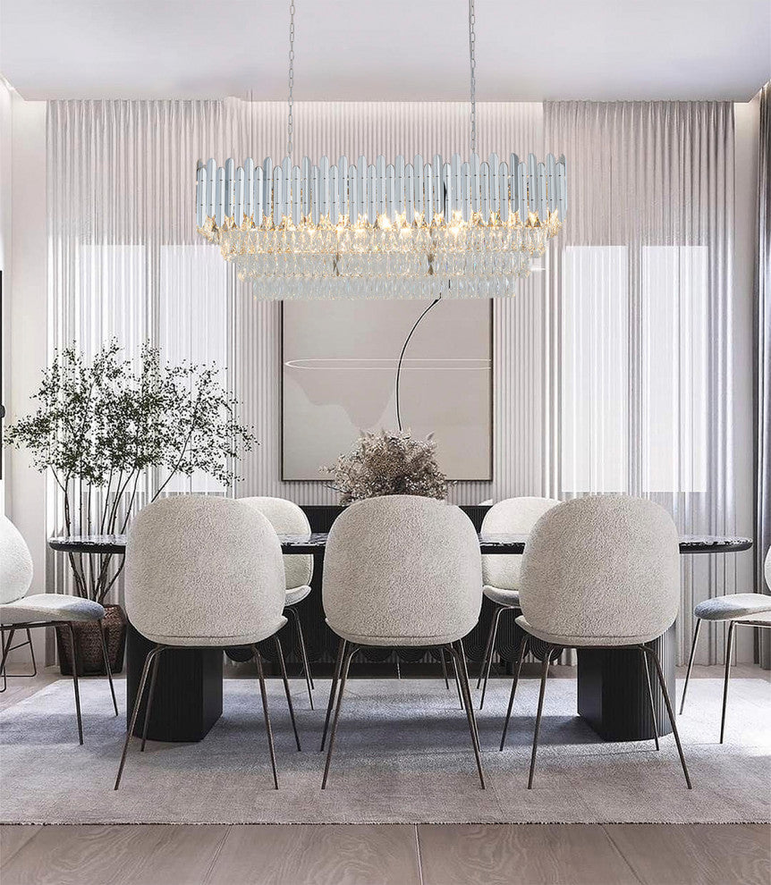 14-Light Chrome Stainless Steel Chandelier With Clear Crystal