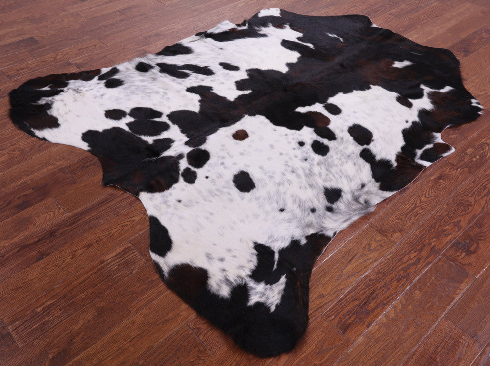 7' 0" X 6' 1" Black and White Natural Cowhide Rug C1676