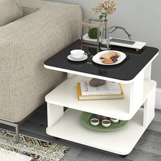 Modern Simplicity Coffee Table Made of Solid Wood with Multifunctional Storage, White+black, L15.7"
