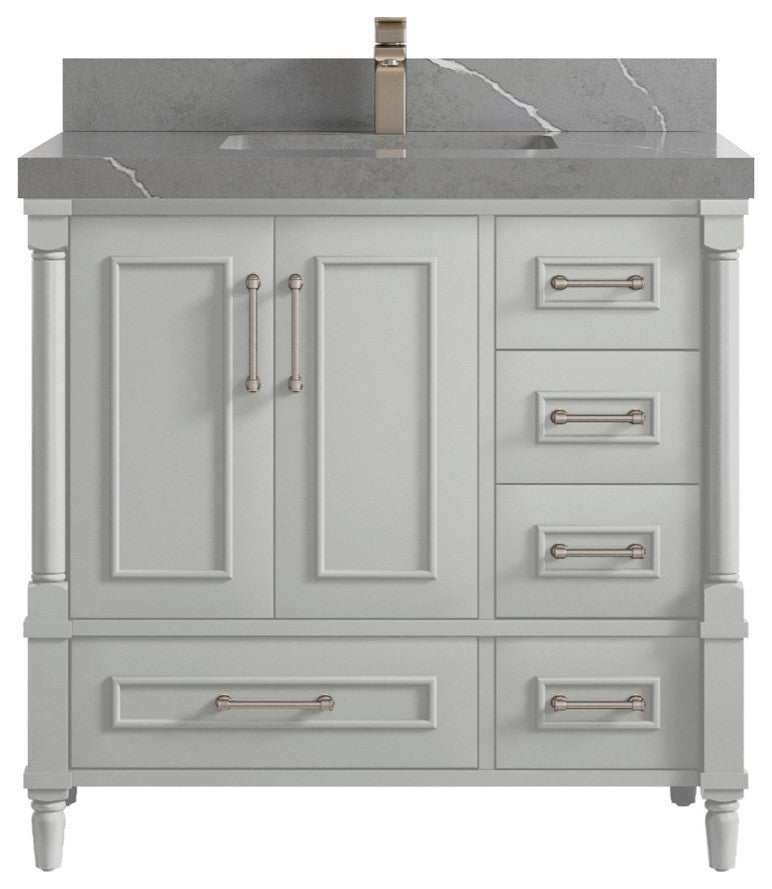 Aberdeen 36 Center Sink Bath Vanity in Coventry Gray 2" Piatra Gray