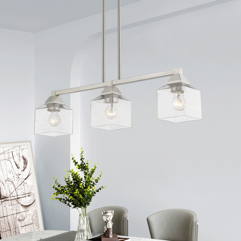 Aragon 3 Light Brushed Nickel Linear Chandelier