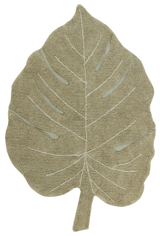 Monstera Olive Machine Washable Kids Area Rug, 4'x5'11"