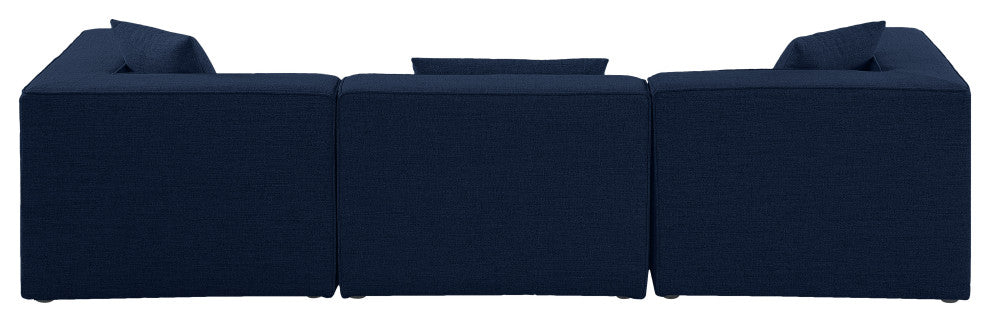 Cube Upholstered Modular Sofa, Navy, 3-Piece: 1 Armless Chair, 2 Corner Chair, Linen Texured Fabric