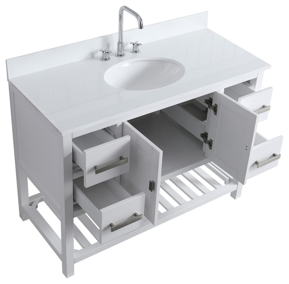Monaco Bathroom Vanity Base Cabinet Without Top, White, 48", Single Sink