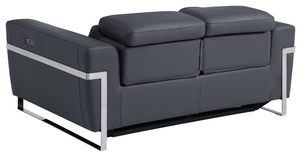 Prato Genuine Italian Leather Modern Sofa and Loveseat, Dark Gray