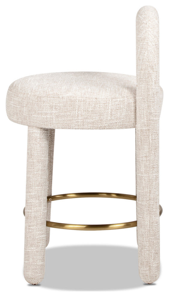Penny 26.5" Round Arched Upholstered Counter Stool, Set of 2, Travertine Beige