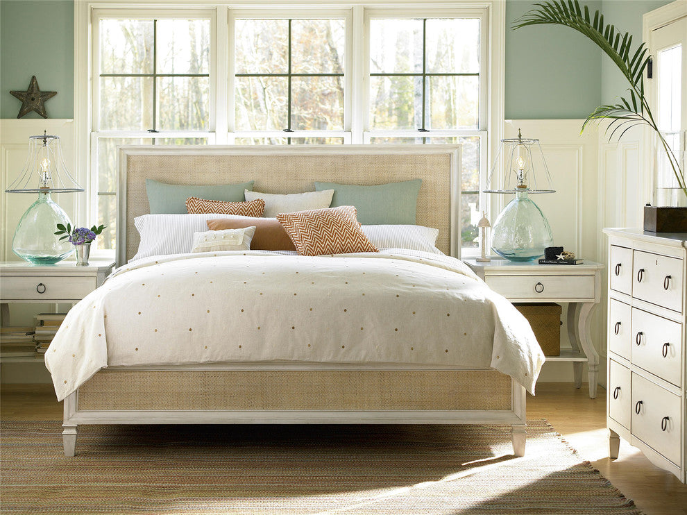 Country-Chic Woven Rattan Panel Bed Frame, King