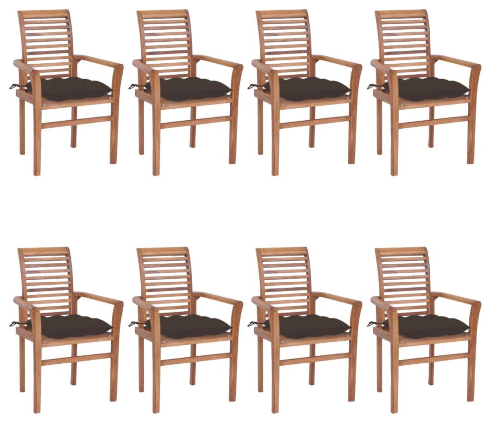 Vidaxl Dining Chairs, Set of 8, With Taupe Cushions Solid Teak Wood