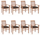 Vidaxl Dining Chairs, Set of 8, With Taupe Cushions Solid Teak Wood