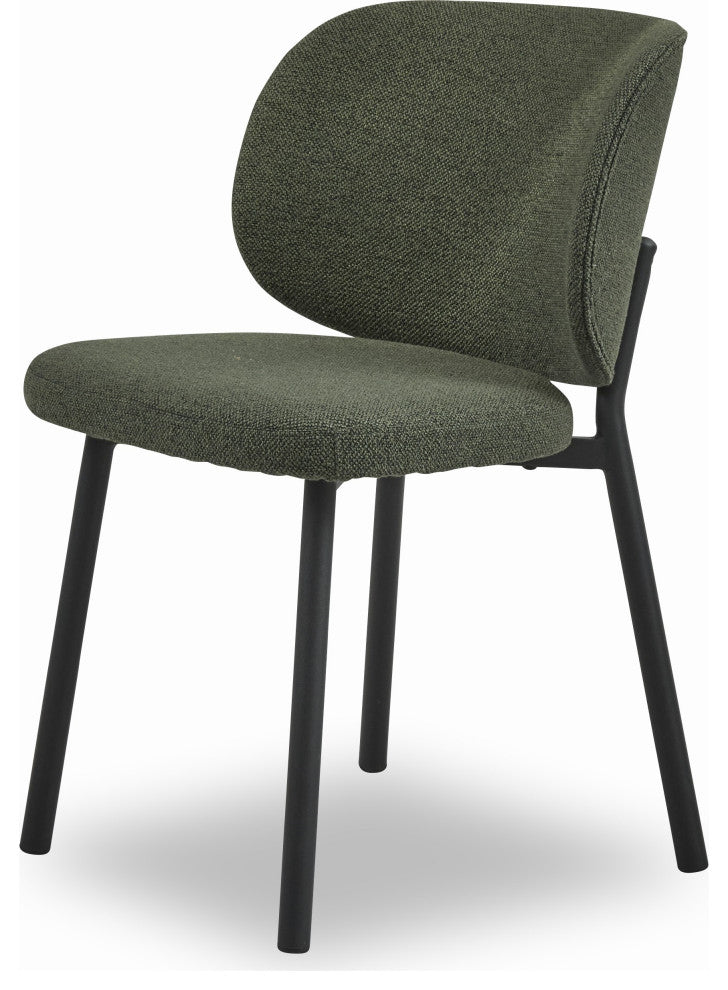 Mid-Century Modern Curved Back DIning Chair, Set of 2, Forest Green Boucle, Dining Height