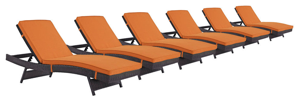 Espresso Orange Convene Chaise Outdoor Patio Set of 6
