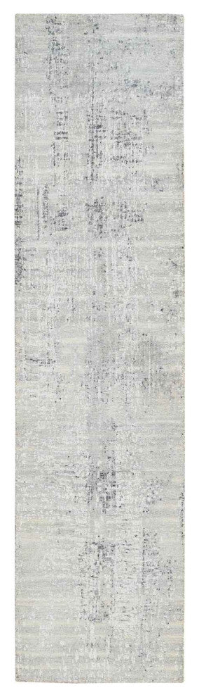 Gray Modern Hand Spun Undyed Natural Wool Hand Knotted Runner Rug, 2'6"x10'1"