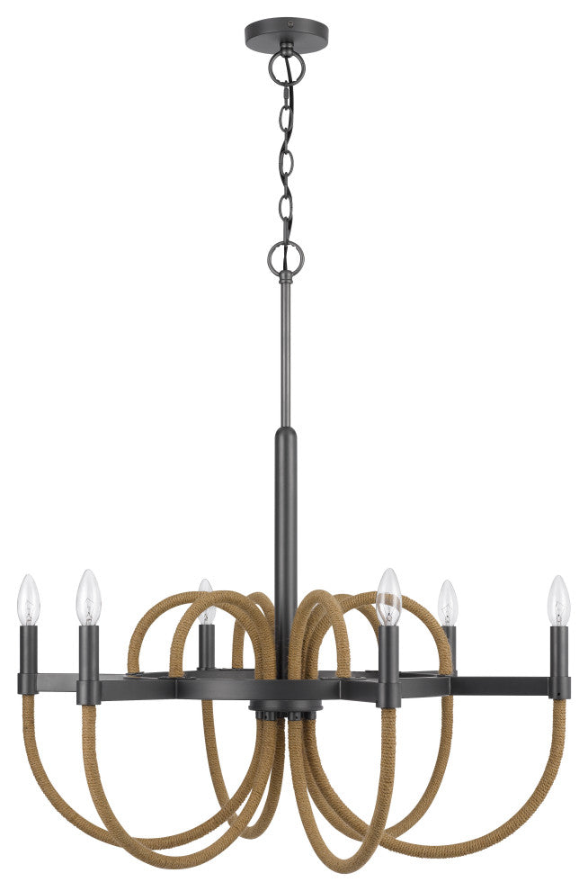 Rowland 60W metal/burlap roped chandelier, Fx-3814-6