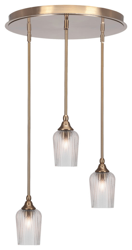 Empire 3-Light Cluster Pendalier, New Age Brass/Clear Textured