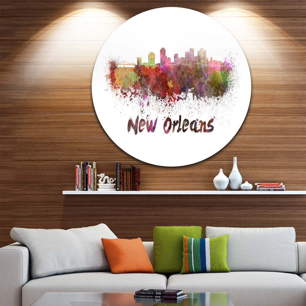 New Orleans Skyline, Cityscape Round Metal Wall Art, 11"