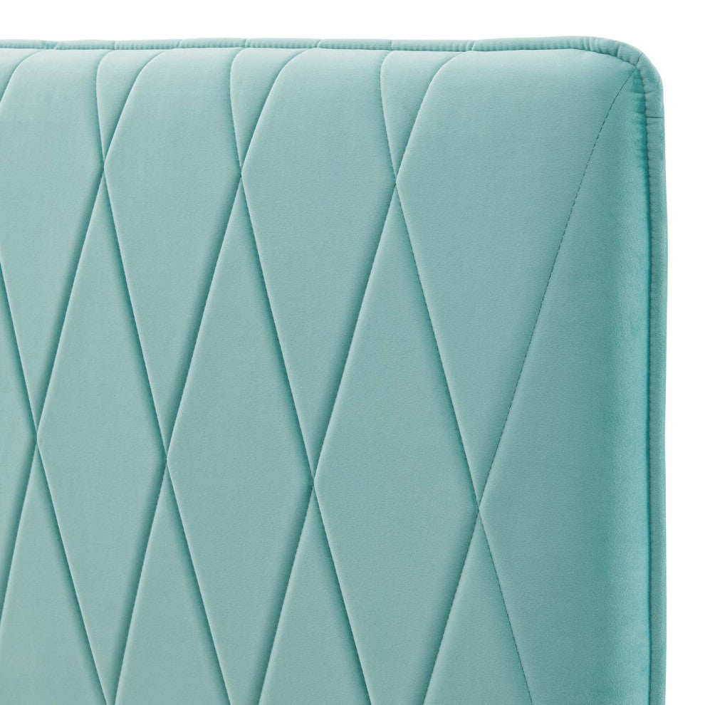 Headboard, King Size, Velvet, Blue, Modern Contemporary, Bedroom Master Suite