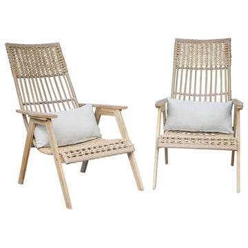 Teak and Wicker Basket Lounger Chair, Set of 2, Bohemian