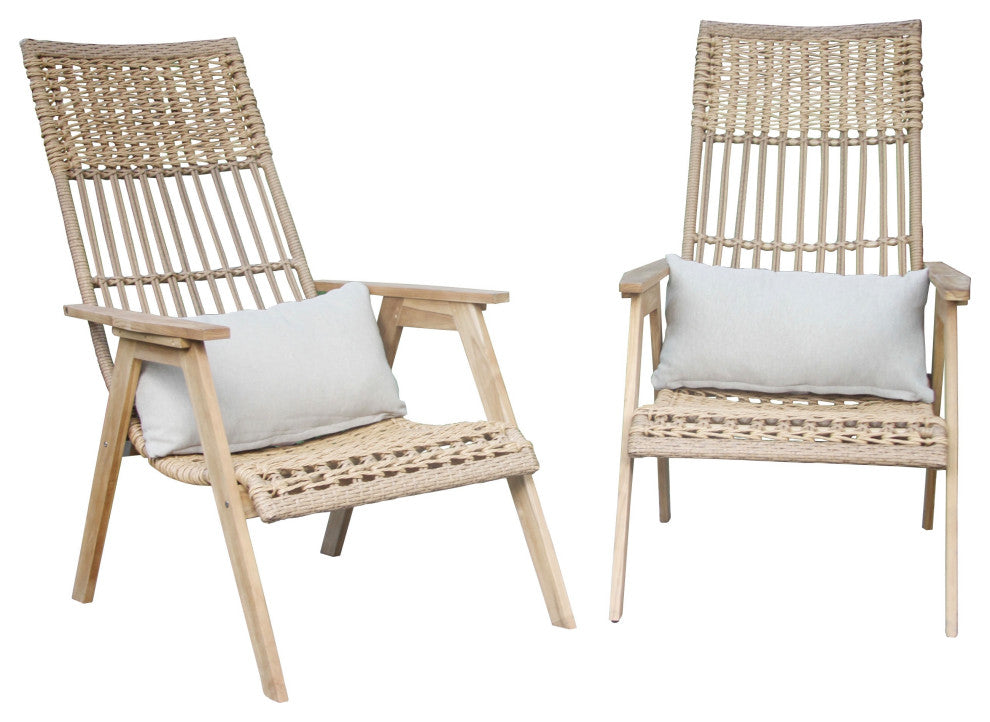 Teak and Wicker Basket Lounger Chair, Set of 2, Bohemian