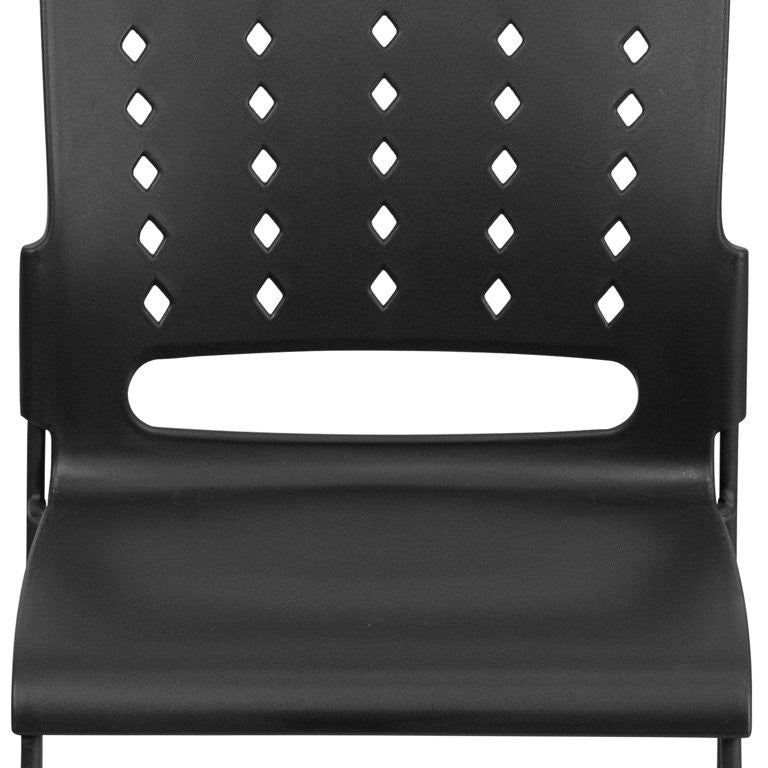 Set of 5 Multipurpose Stack Chair, Contoured Seat With Perforated Back, Black