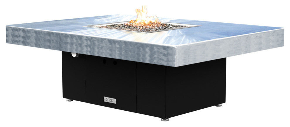 Rectangular Fire Pit Table, 48x36, Propane, Brushed Aluminum Top, Black