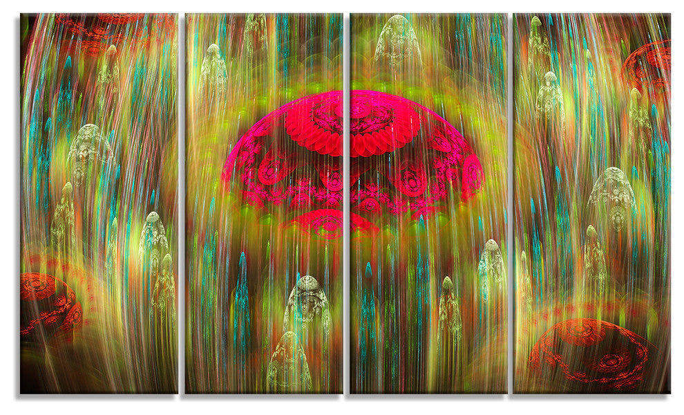 Yellow World of Infinite Universe, Abstract Canvas Art Print, 48"x28", 4 Panels